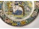 Plate polychrome Montereau Louis Lebeuf characters Walnut Nineteenth