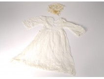 Baptism dress old tulle embroidery flowers nineteenth twentieth century