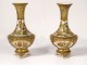 Pair small porcelain vases Satsuma Japan characters Geishas Meiji nineteenth