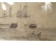 Pencil drawing marine naval battle ships ships sailing ships Baillot 19th