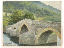 View from the Bridge painting Menat Auvergne by Auguste Soup 20th