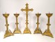 Tapered candlestick altarpiece crucifix neo-gothic gilt bronze 19th dragons