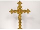 Tapered candlestick altarpiece crucifix neo-gothic gilt bronze 19th dragons