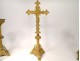 Tapered candlestick altarpiece crucifix neo-gothic gilt bronze 19th dragons