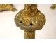 Tapered candlestick altarpiece crucifix neo-gothic gilt bronze 19th dragons