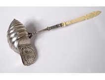Foreign solid silver punch ladle sieve handle handle carved XIXth