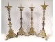 4 candlesticks altar silver bronze cherubs shells church XIXth century