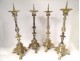 4 candlesticks altar silver bronze cherubs shells church XIXth century