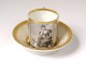 Paris porcelain cup saucer grisaille gilding woman landscape Empire XIXth