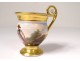 Paris porcelain saucer cup characters gilding landscape 19th restoration