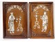 Pair of decorative mother-of-pearl wood panels characters Vietnam Indochina XIX