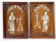 Pair of decorative mother-of-pearl wood panels characters Vietnam Indochina XIX
