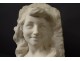 Sculpture Etienne Lenhoir bust young woman Carrara marble Art Nouveau XIXth
