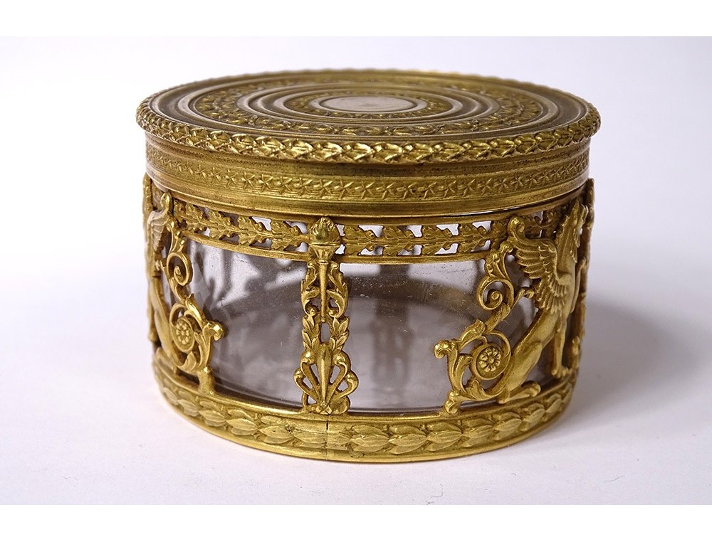 Boîte Ronde Décorative En Marqueterie D'os Sur Laiton - Forme Boule, Vintage - Occasion En Bon état