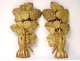 Pair of decorative elements of gilded wood decoration hands grapes vine XIXth