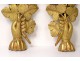 Pair of decorative elements of gilded wood decoration hands grapes vine XIXth