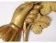 Pair of decorative elements of gilded wood decoration hands grapes vine XIXth