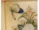 Watercolor rice paper wicker basket bouquet flowers butterflies XIXth century