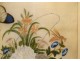 Watercolor rice paper wicker basket bouquet flowers butterflies XIXth century