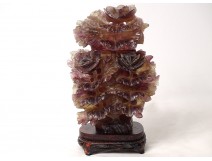 Carved amethyst covered vase urn flower bouquet China early 20th century