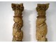 2 large wooden columns carved with grape birds XVIIth Corinthian capital