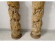 2 large wooden columns carved with grape birds XVIIth Corinthian capital