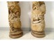 2 large wooden columns carved with grape birds XVIIth Corinthian capital