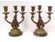 Pair candelabra 3 lights gilt bronze marble clogs Napoleon III XIXth century
