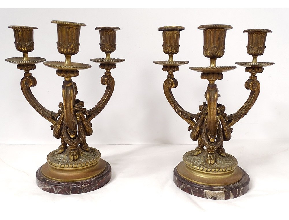 Paire De Bougeoirs Napoléon III – Marbre Et Laiton – Vintage