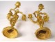 Pair of candelabra 3 lights Louis XV Rococo gilt bronze Napoleon III XIXth