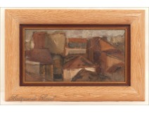 Oil on panel &quot;Landscape of Roofs&quot; Wuori 20th