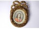 Miniature oval portrait young man gilded carved wooden frame knot eighteenth