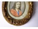 Miniature oval portrait young man gilded carved wooden frame knot eighteenth