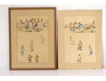 2 Albert Ramanda watercolors characters Madagascan dance Madagascar XXth