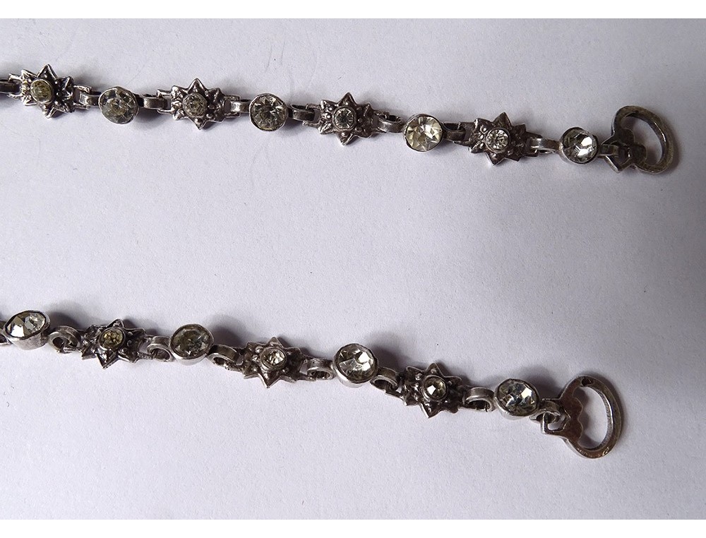 Collier Vintage Art Nouveau En Argent Sterling Avec Zircons Transparents – Poinçonnée – Semi-rigide