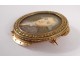 18K solid gold miniature brooch painted 18th century Paris aristocrat portrait