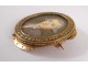 18K solid gold miniature brooch painted 18th century Paris aristocrat portrait