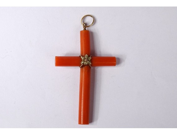 Pendentif Croix Ancien En Or Rose 18 Carats Avec Perles - XIXe Siècle, France, Occasion Très Bon état