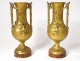 Pair of gilt bronze vases F. Barbedienne musician shepherdess lizard marble XIXth