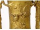 Pair of gilt bronze vases F. Barbedienne musician shepherdess lizard marble XIXth