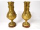 Pair of gilt bronze vases F. Barbedienne musician shepherdess lizard marble XIXth