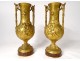 Pair of gilt bronze vases F. Barbedienne musician shepherdess lizard marble XIXth