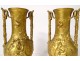 Pair of gilt bronze vases F. Barbedienne musician shepherdess lizard marble XIXth