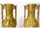 Pair of gilt bronze vases F. Barbedienne musician shepherdess lizard marble XIXth