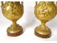 Pair of gilt bronze vases F. Barbedienne musician shepherdess lizard marble XIXth