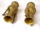 Pair of gilt bronze vases F. Barbedienne musician shepherdess lizard marble XIXth