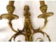 Series 4 sconces 2 lights gilt bronze Amours trumpet from ap. Jean Hauré XIXth