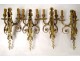 Series 4 sconces 2 lights gilt bronze Amours trumpet from ap. Jean Hauré XIXth