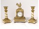 Clock candlesticks white marble gilt bronze rooster flowers capitals XIX