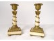 Clock candlesticks white marble gilt bronze rooster flowers capitals XIX